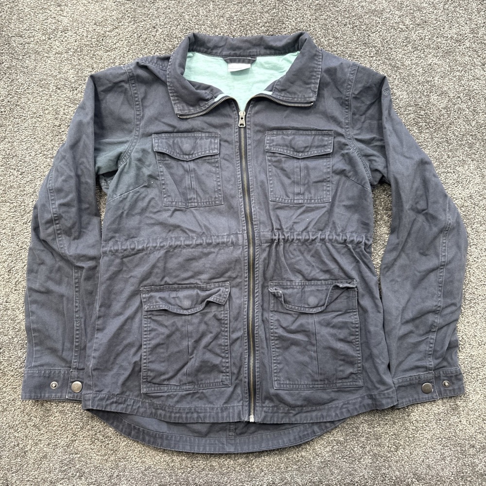Womens M Columbia Utility Military Field Jacket Coat Flap Pocket Full Zip Blue